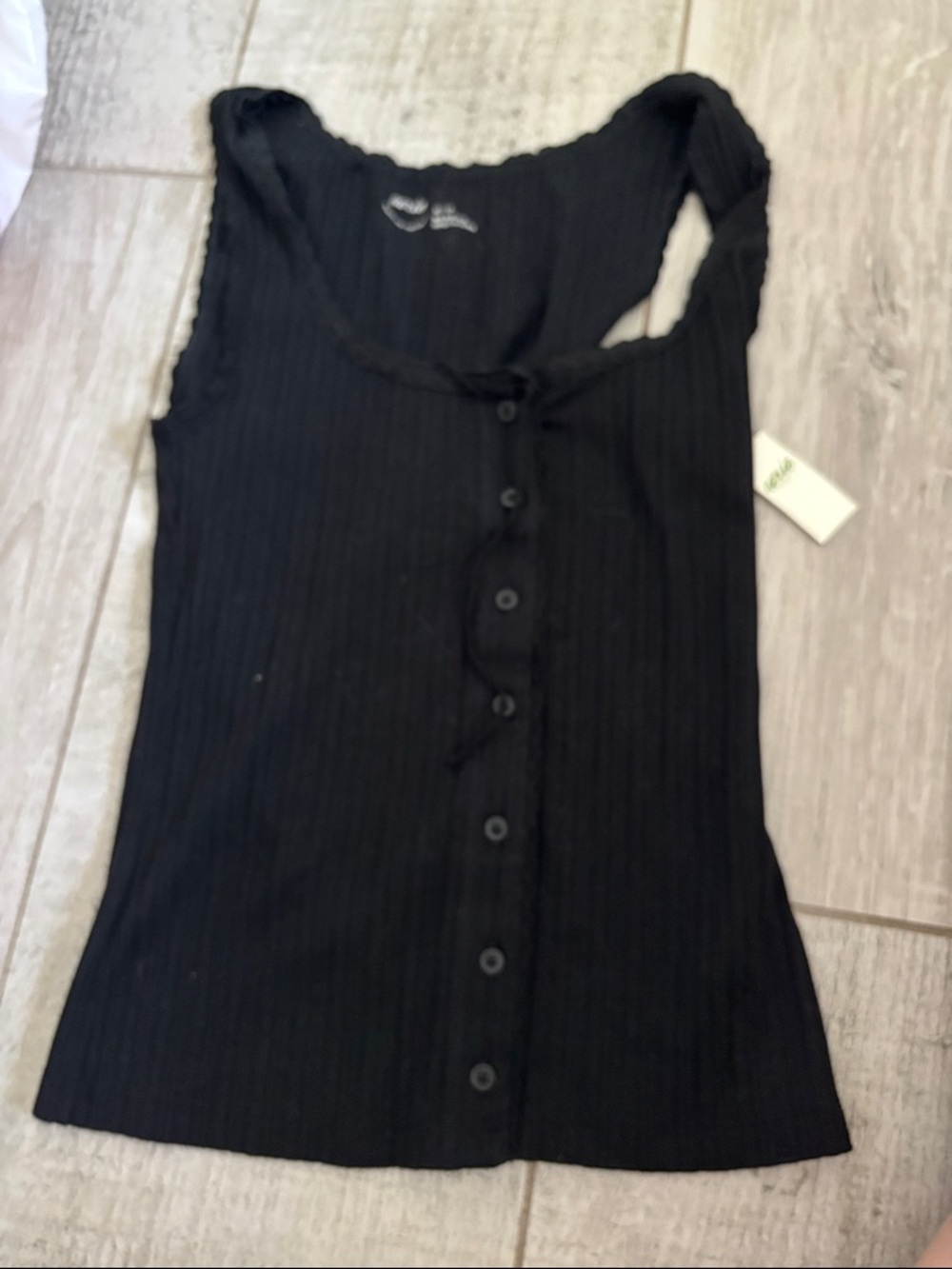 aerie Black Ribbed Button Front Tank